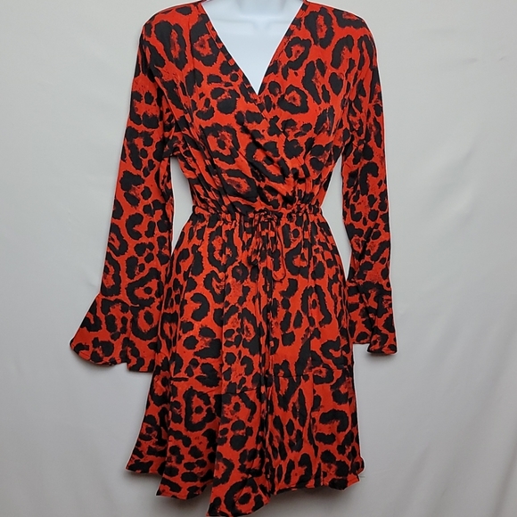 NEW Women V-Neck Long Sleeve Printed midi Casual Dress - Picture 2 of 10